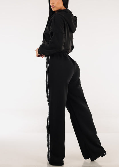 High Waisted Wide Leg Fleece Sweatpants Black