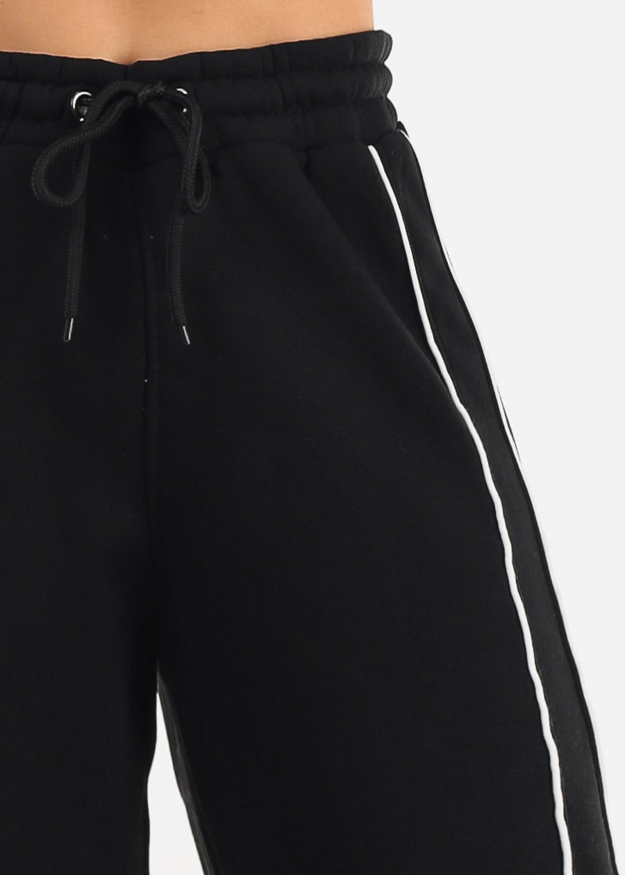 High Waisted Wide Leg Fleece Sweatpants Black