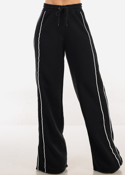 High Waisted Wide Leg Fleece Sweatpants Black