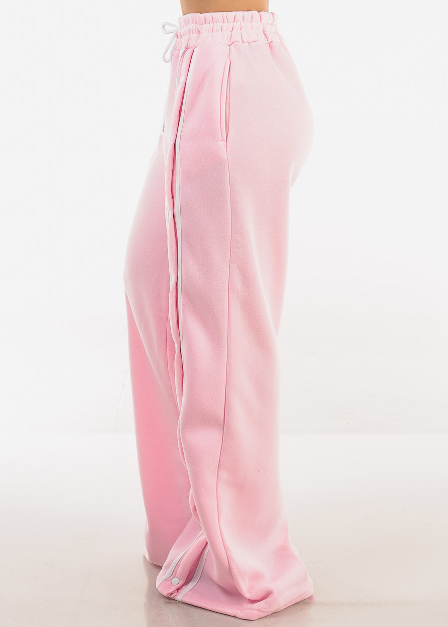 Drawstring Waist Wide Leg Fleece Sweatpants Light Pink