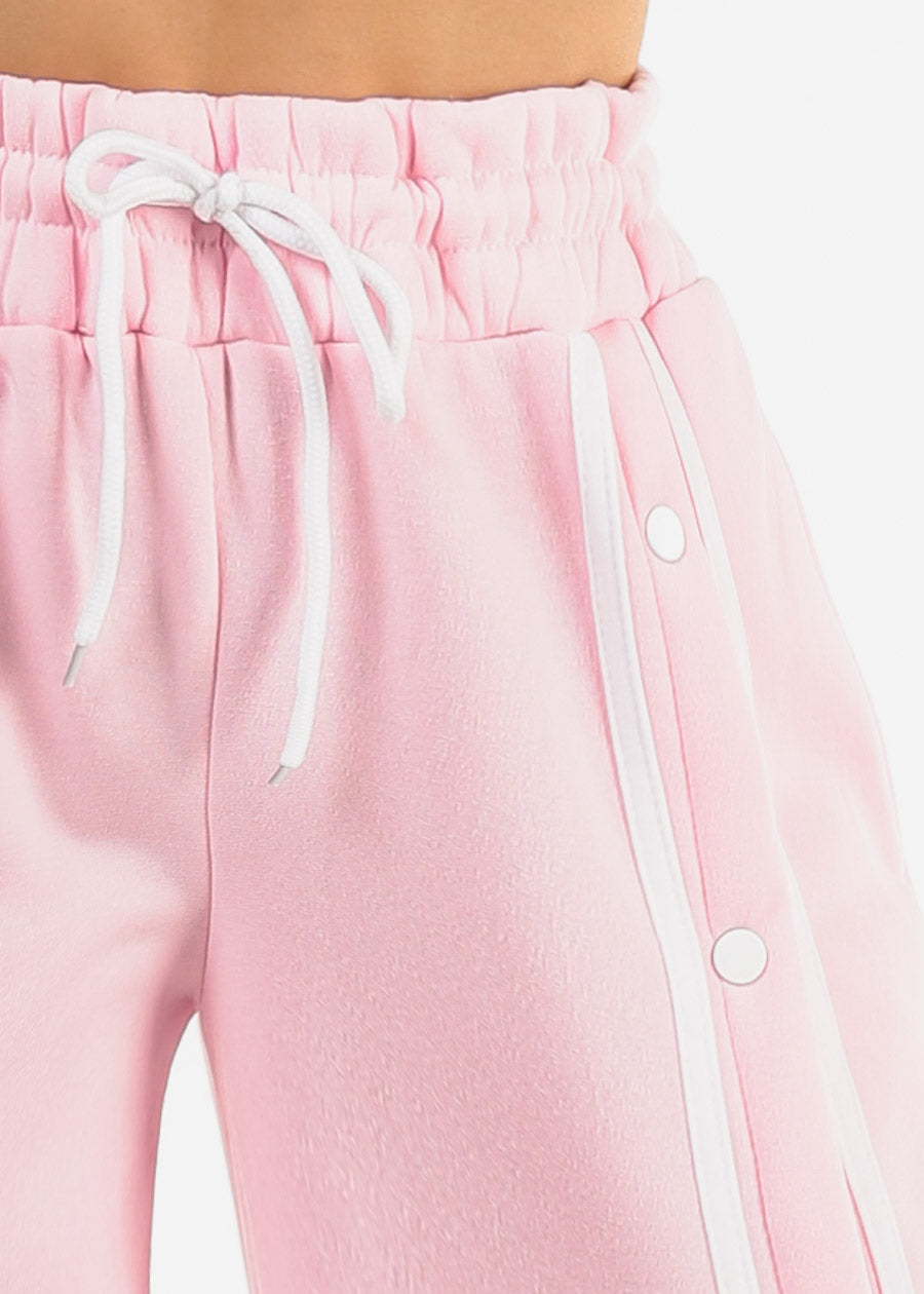 Drawstring Waist Wide Leg Fleece Sweatpants Light Pink