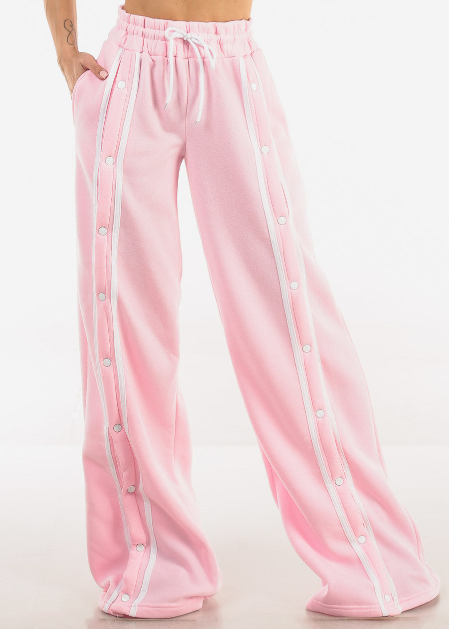 Drawstring Waist Wide Leg Fleece Sweatpants Light Pink