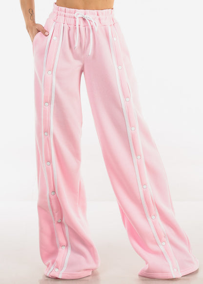 Drawstring Waist Wide Leg Fleece Sweatpants Light Pink
