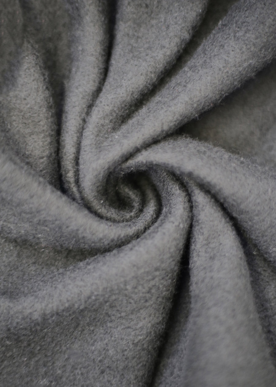 Cropped Fleece V-Neck Sweatshirt Black w Striped Collar