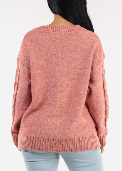 Vneck Long Sleeve Knitted Sweater Rose