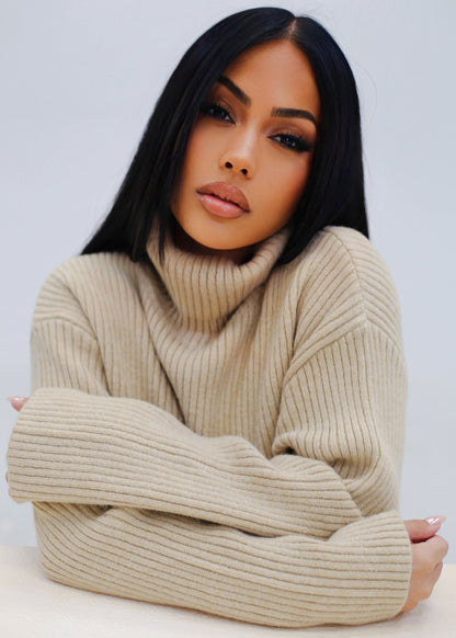 Long Sleeve Turtleneck Sweater Oatmeal