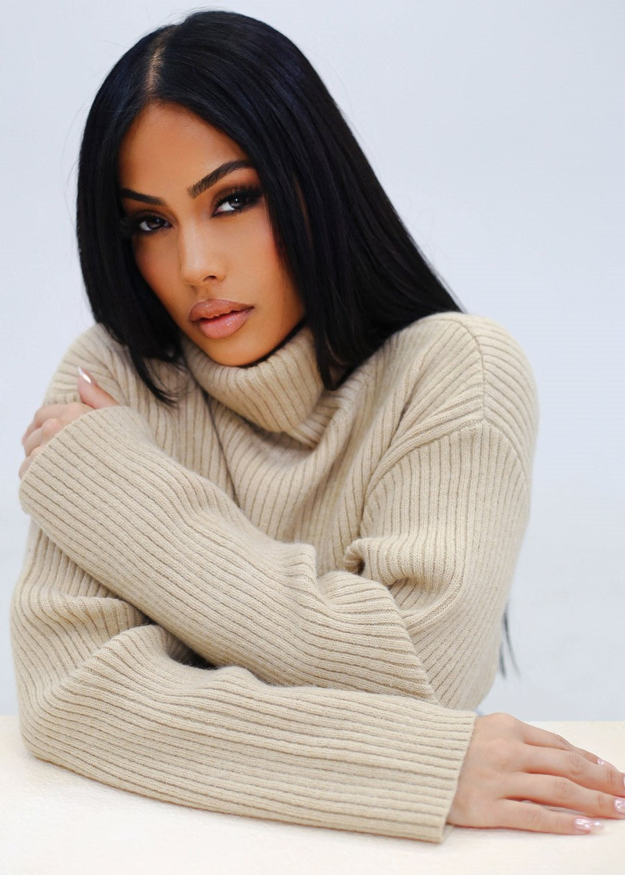 Long Sleeve Turtleneck Sweater Oatmeal
