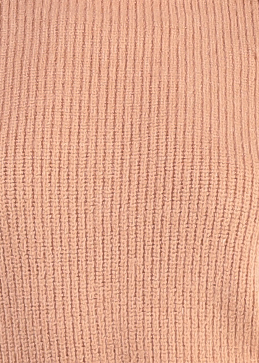 Long Sleeve Turtleneck Rib Knitted Sweater Blush
