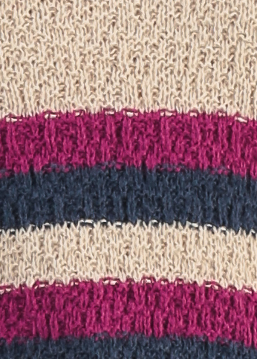 Long Sleeve Stripe Vneck Knitted Sweater Beige