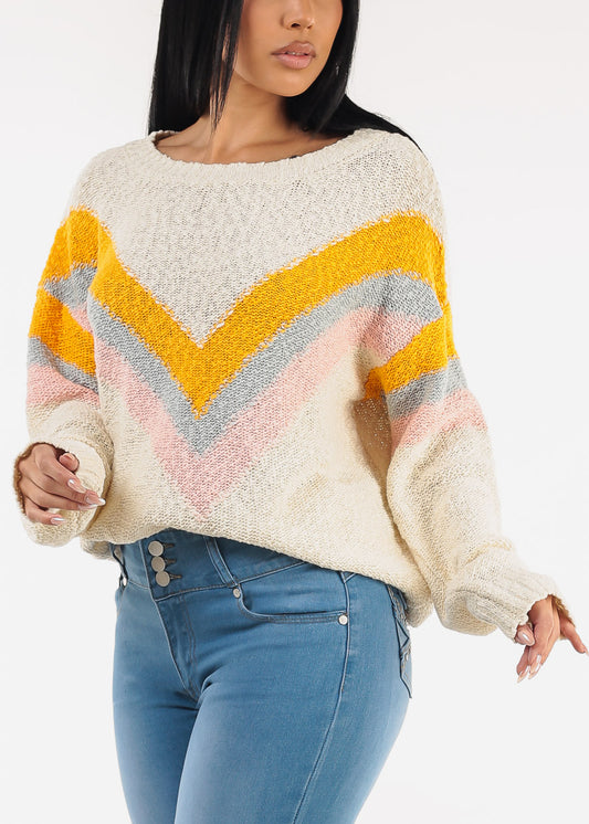 Long Sleeve Crewneck Knitted Sweater Ivory