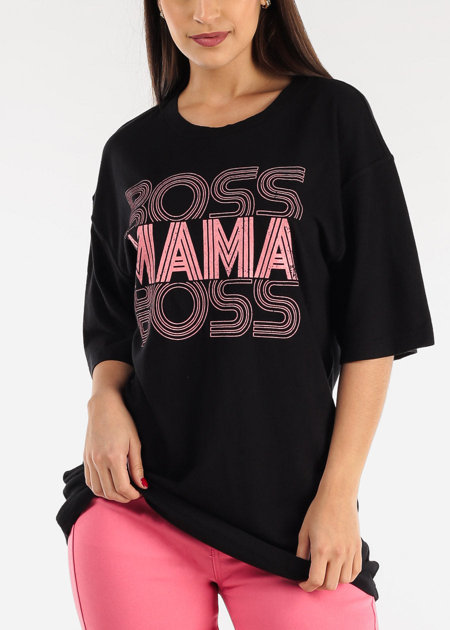 Short Sleeve Boss Mama Oversized Graphic Tee Black