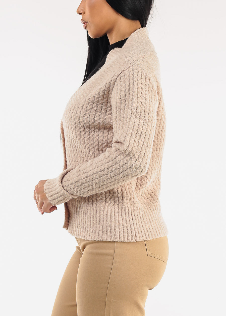 Long Sleeve Button Up Knitted Sweater Beige