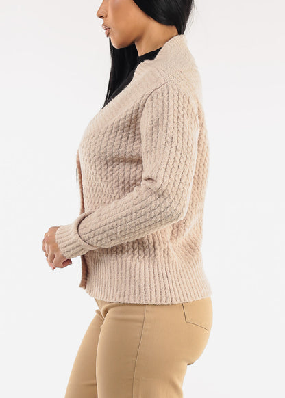 Long Sleeve Button Up Knitted Sweater Beige