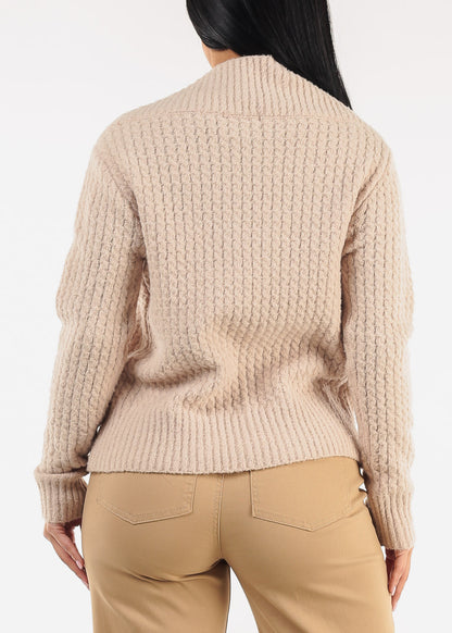 Long Sleeve Button Up Knitted Sweater Beige