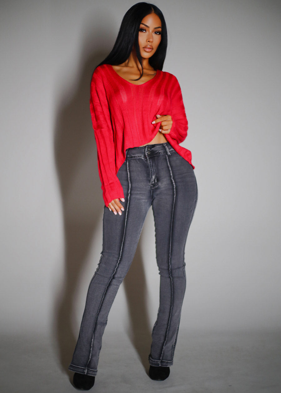 Long Sleeve Scoop Neck Knit Sweater Magenta