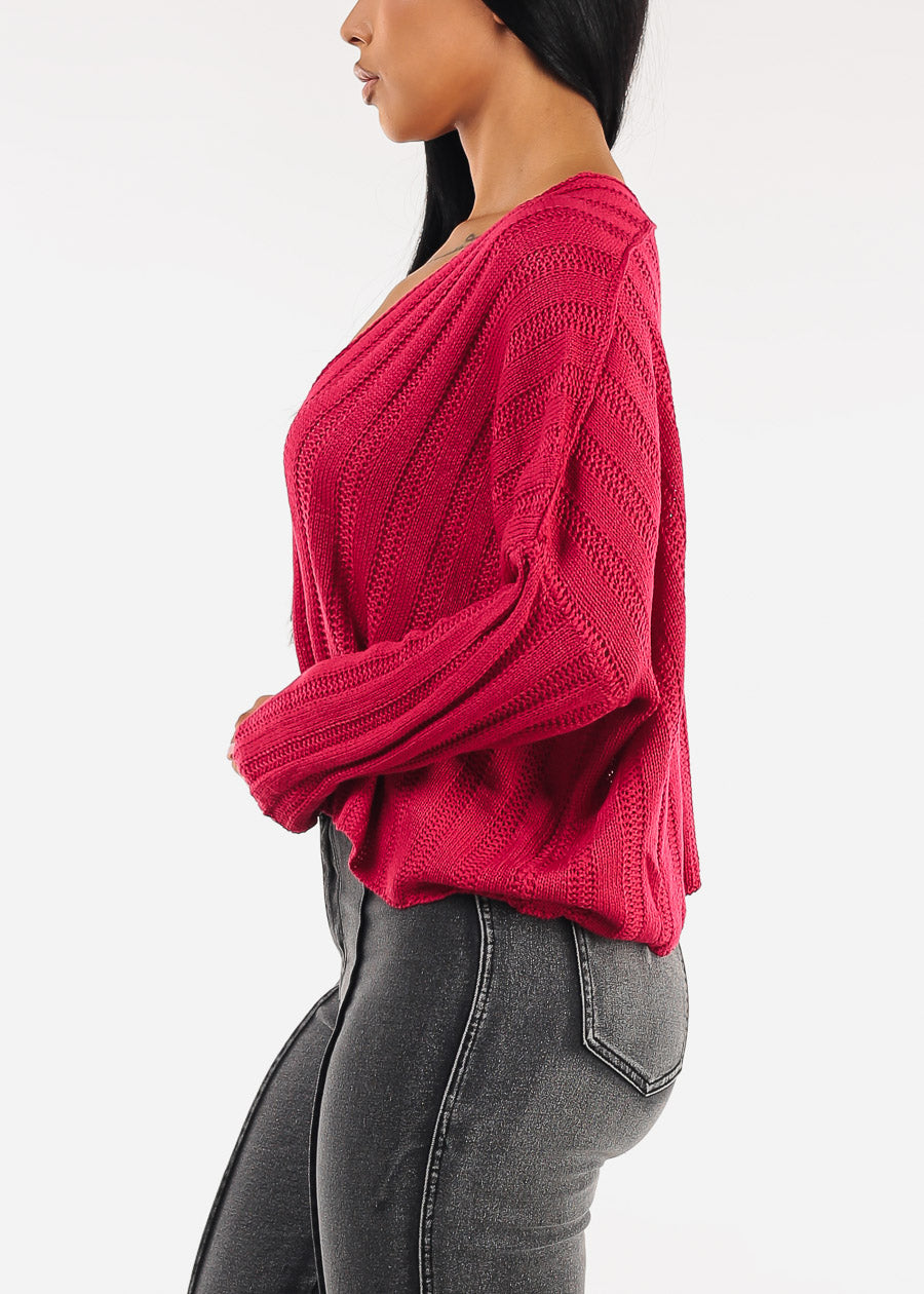 Long Sleeve Scoop Neck Knit Sweater Magenta