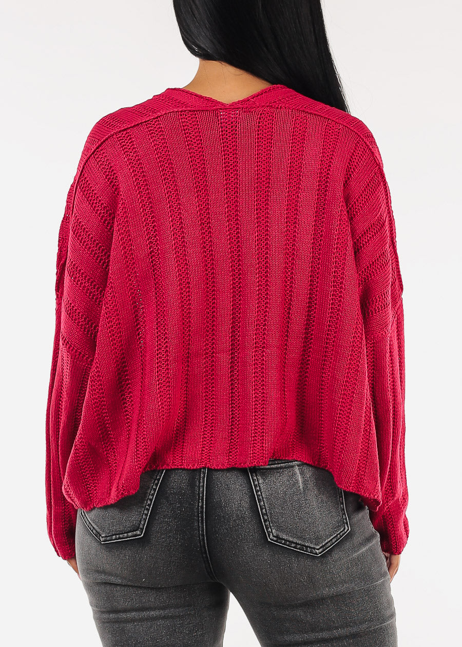 Long Sleeve Scoop Neck Knit Sweater Magenta