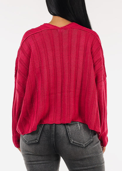 Long Sleeve Scoop Neck Knit Sweater Magenta