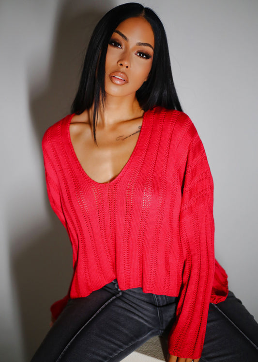 Long Sleeve Scoop Neck Knit Sweater Magenta