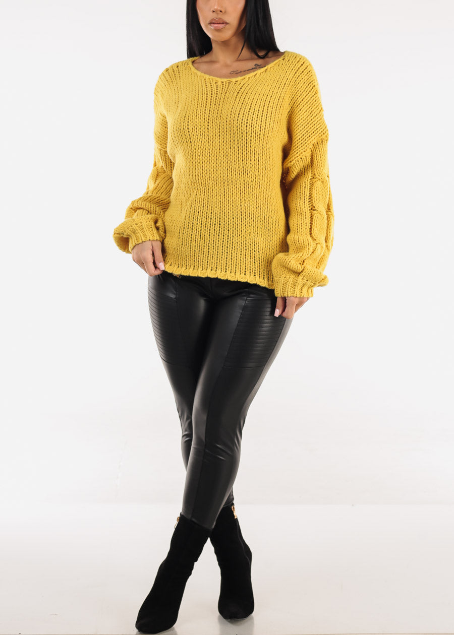 Long Sleeve Cable Knit Sweater Mustard