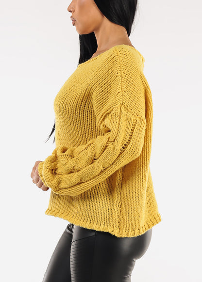 Long Sleeve Cable Knit Sweater Mustard