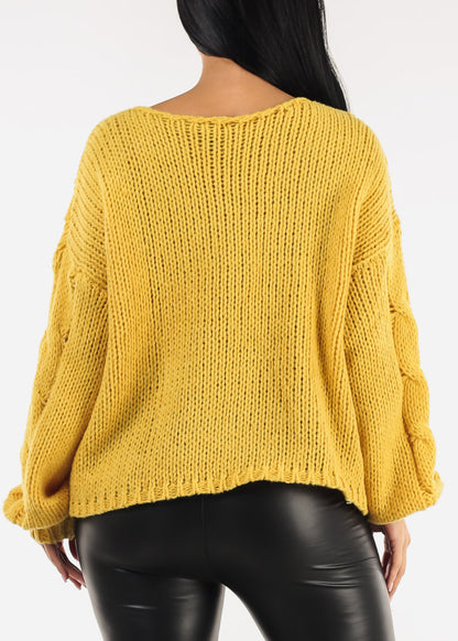 Long Sleeve Cable Knit Sweater Mustard