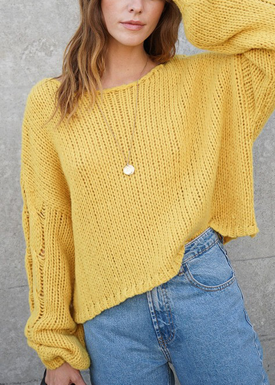 Long Sleeve Cable Knit Sweater Mustard