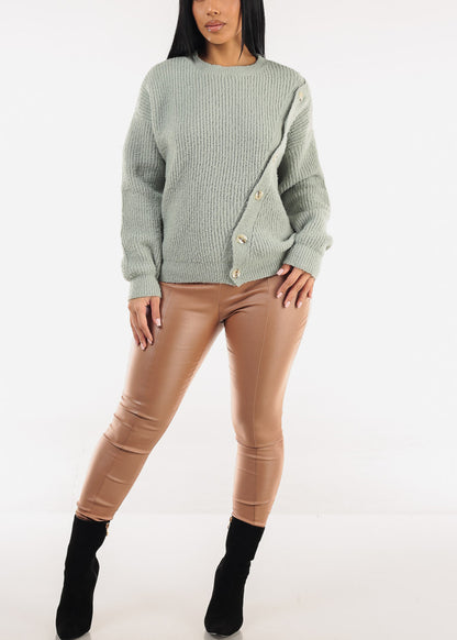 Long Sleeve Crewneck Knitted Sweater Mint