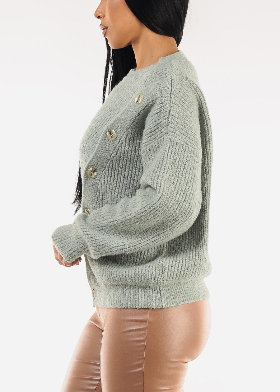 Long Sleeve Crewneck Knitted Sweater Mint