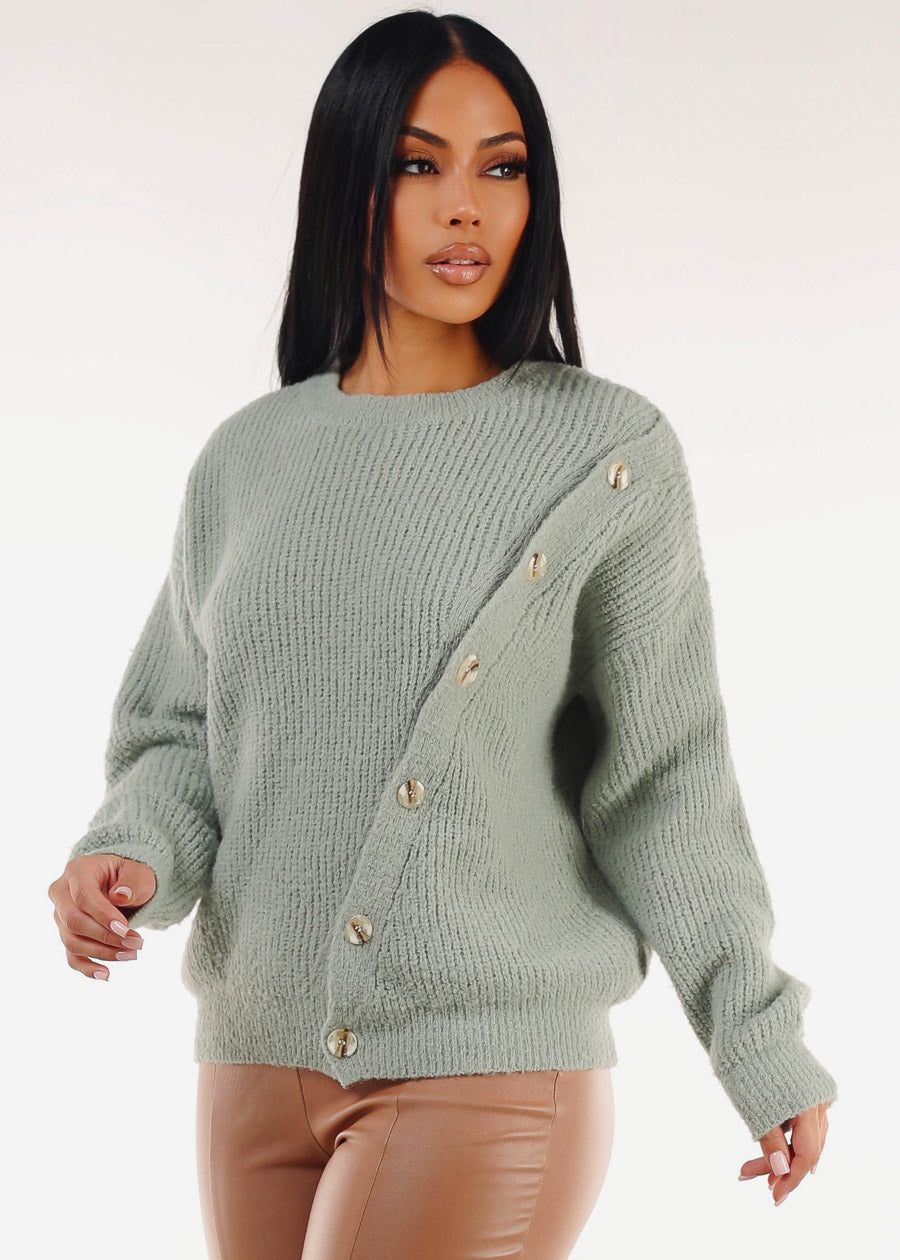 Long Sleeve Crewneck Knitted Sweater Mint