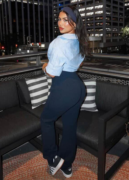 Butt Lifting High Waist Dressy Bootcut Pants Navy