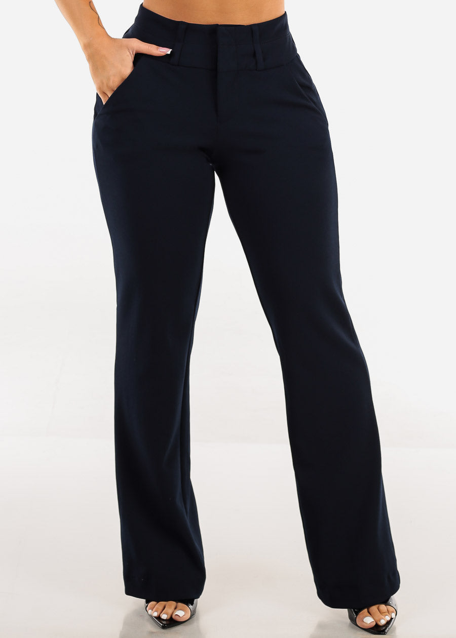 Butt Lifting High Waist Dressy Bootcut Pants Navy