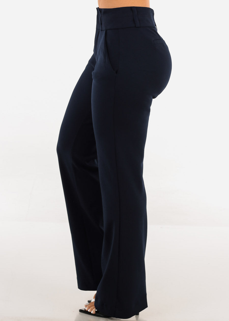 Butt Lifting High Waist Dressy Bootcut Pants Navy