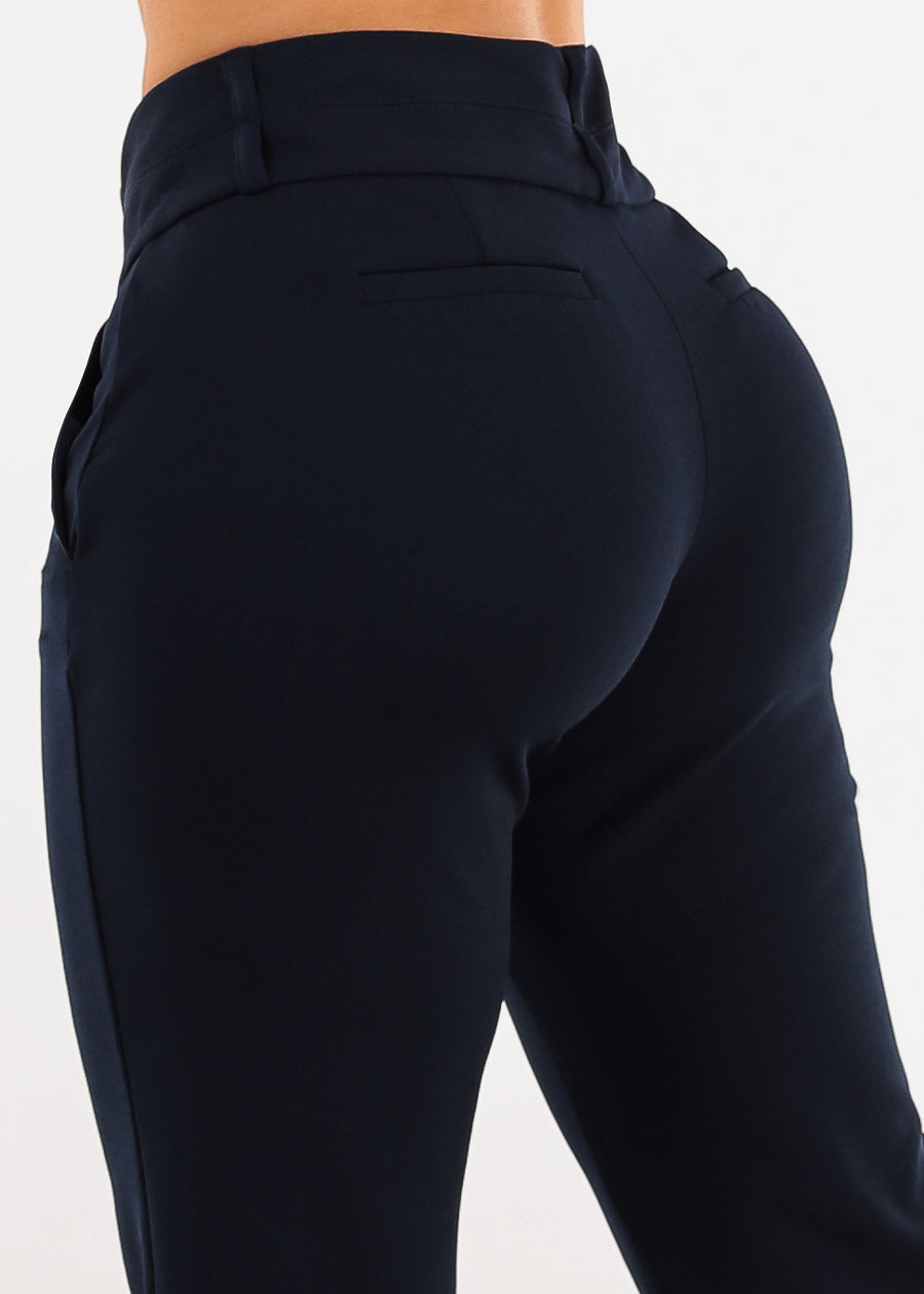 Butt Lifting High Waist Dressy Bootcut Pants Navy