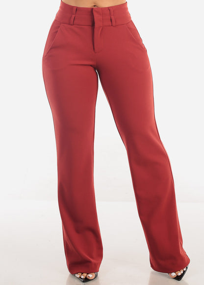 Butt Lifting High Waist Dressy Bootcut Pants Rust