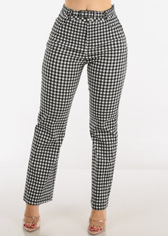 High Waisted Plaid Flared Pants with Belt