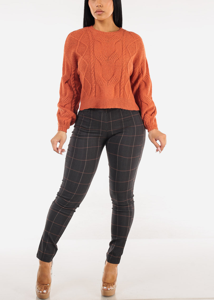 Crewneck Cable Knit Sweater Rust