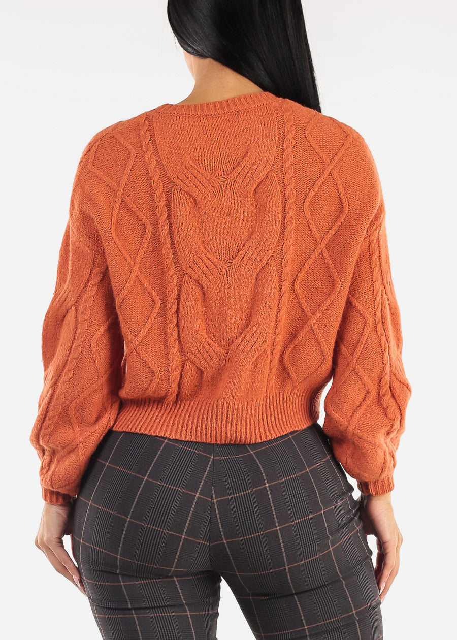 Crewneck Cable Knit Sweater Rust