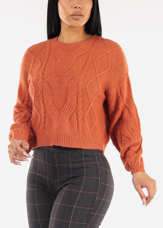 Crewneck Cable Knit Sweater Rust