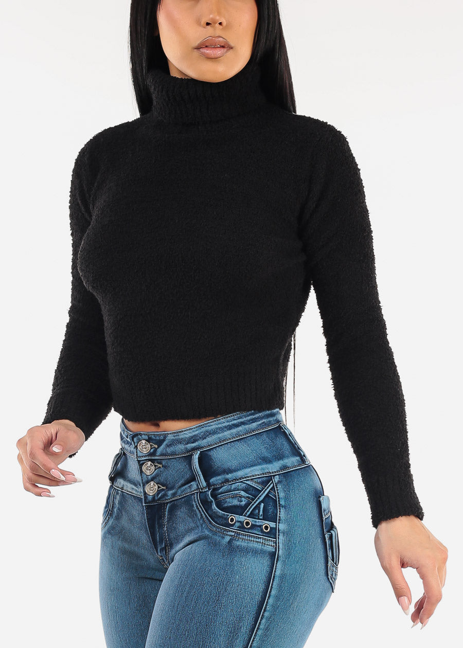 Black Long Sleeve Turtleneck Plush Sweater