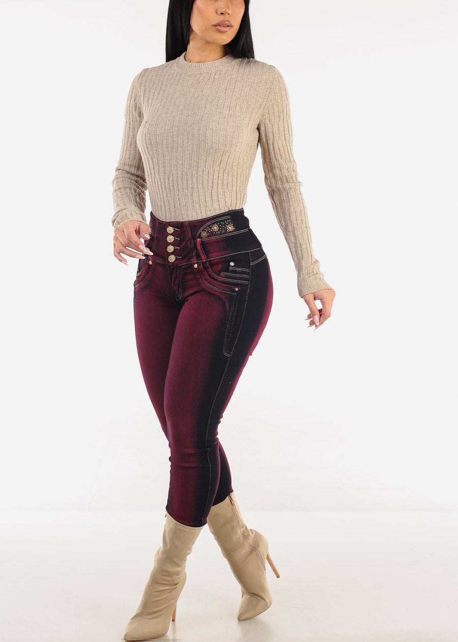 Long Sleeve Crewneck Ribbed Sweater Khaki