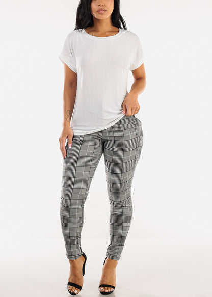 Short Sleeve Round Neckline Stretchy Blouse White