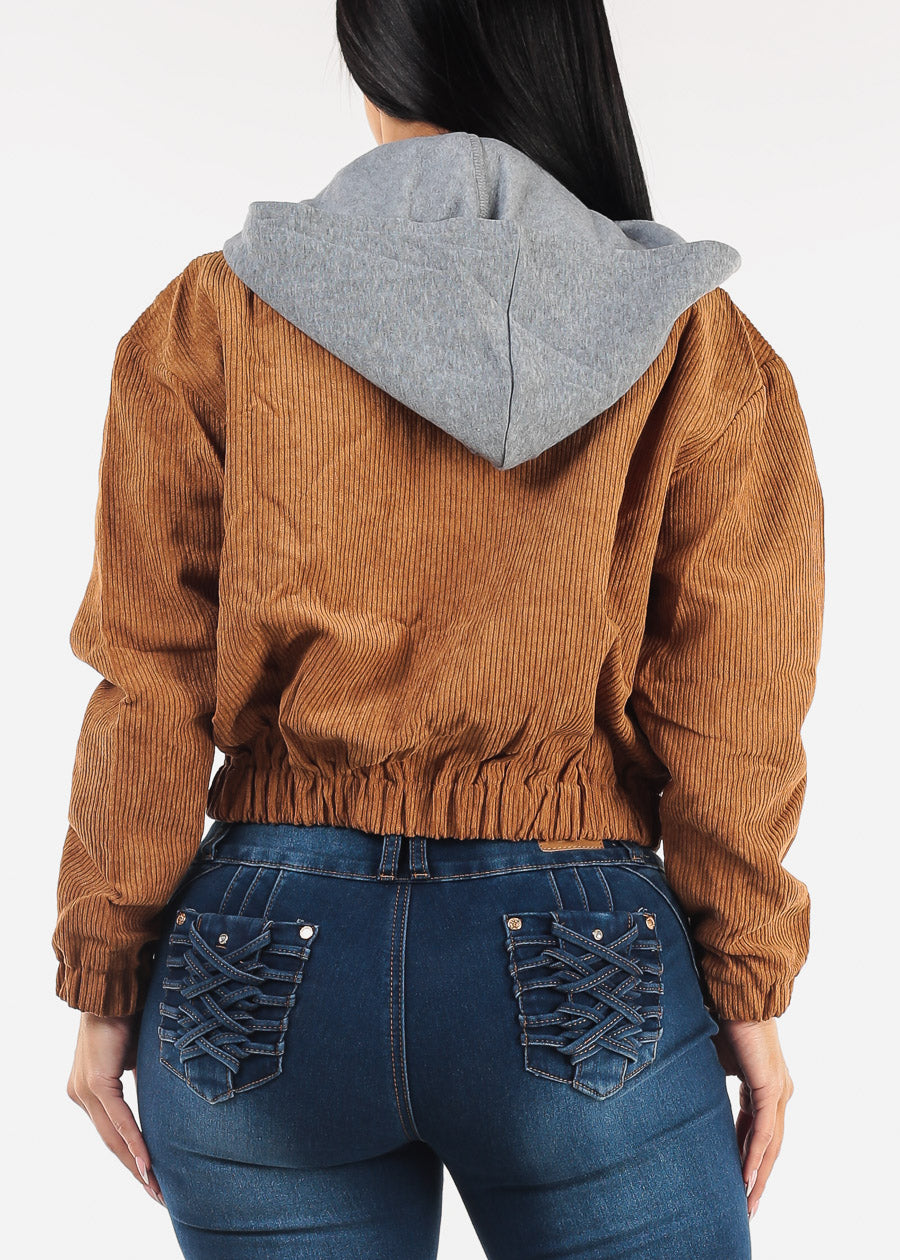 Long Sleeve Corduroy Jacket w Hoodie Camel