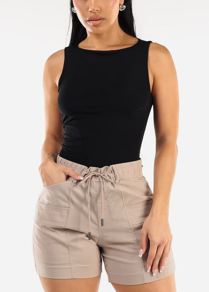 Sleeveless Boat Neckline Mesh Thong Bodysuit Black