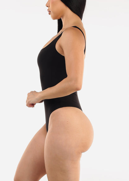 Sleeveless Square Neck Black Thong Bodysuit