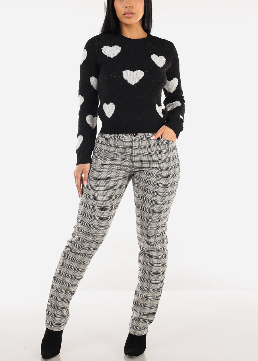 Long Sleeve Black Knitted Sweater "Hearts"