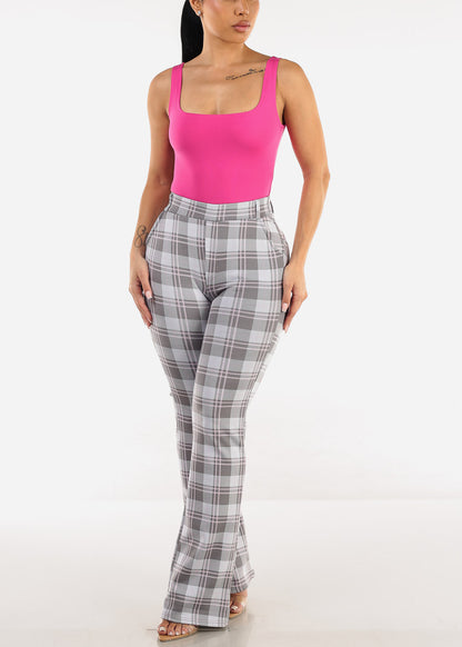 Sleeveless Square Neck Thong Bodysuit Fuschia