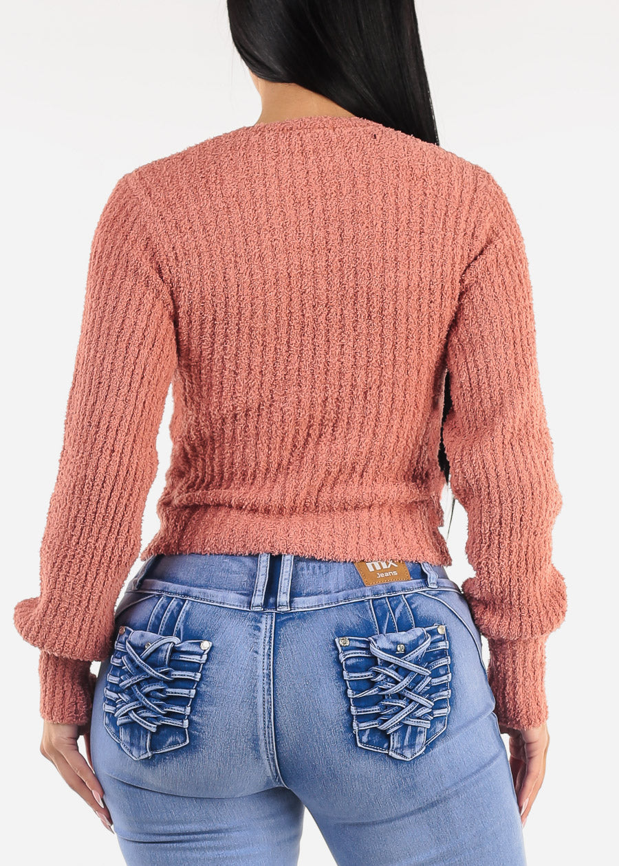 Long Sleeve Crewneck Plush Sweater Dusty Rose