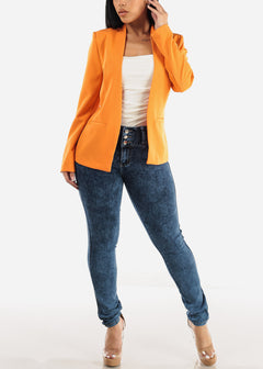 Long Sleeve Open Front Blazer Orange