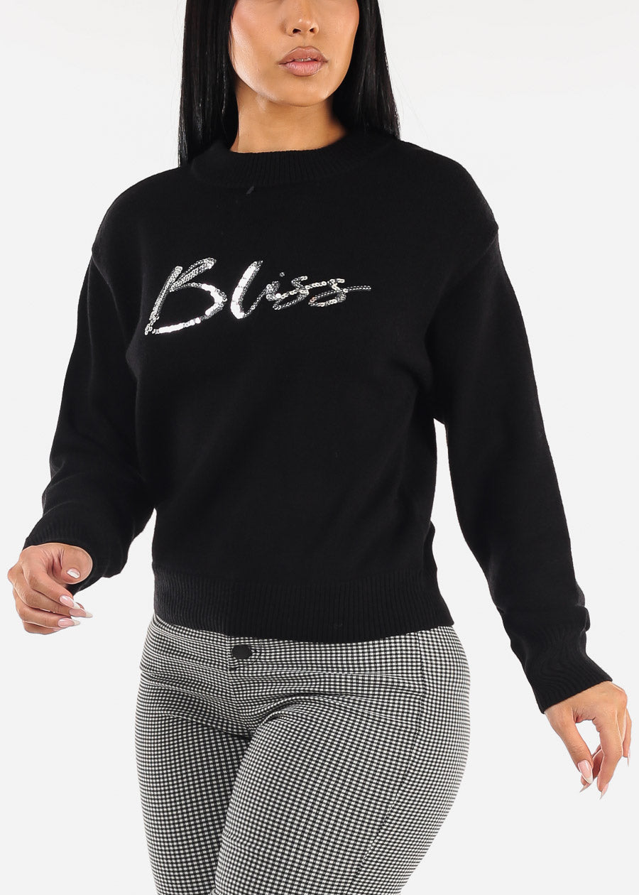 Black Long Sleeve Knitted Sweater "Bliss"